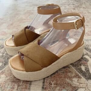 Seychelles Espadrilles Wedge Platform Sandals Calf Hair and Leather Size 8.5